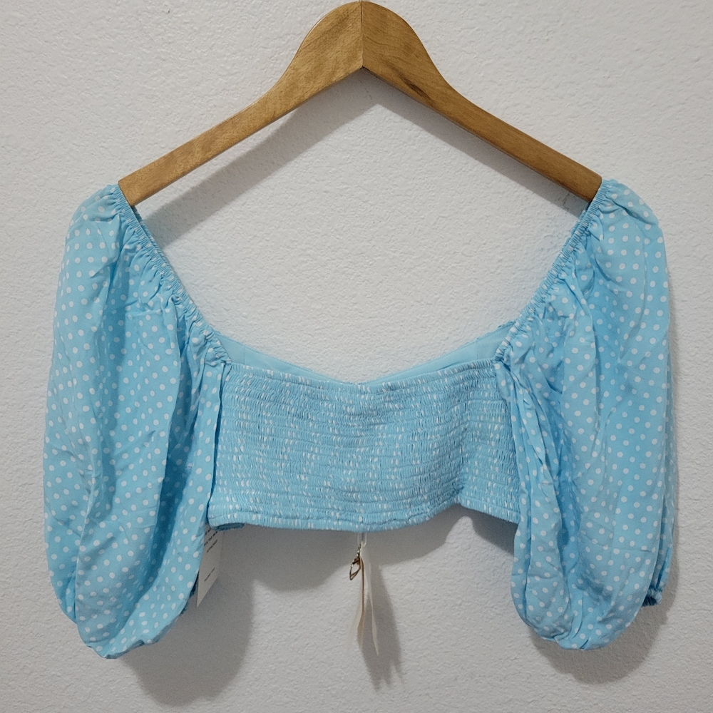 For Love & Lemons Polka Dot Crop Top With Puff Sleeves Size Medium - Picture 3 of 7